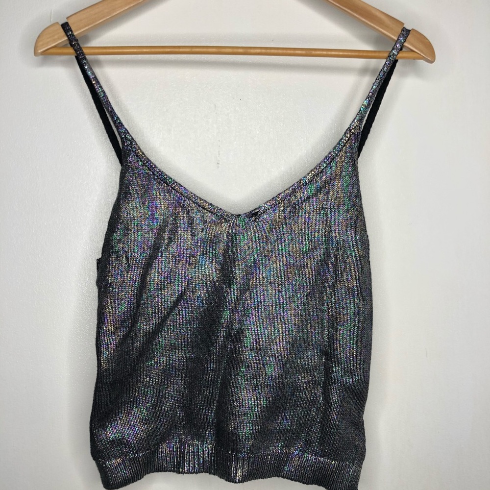 Forever 21 Metallic Purple/Green Crop Top Rib Knit